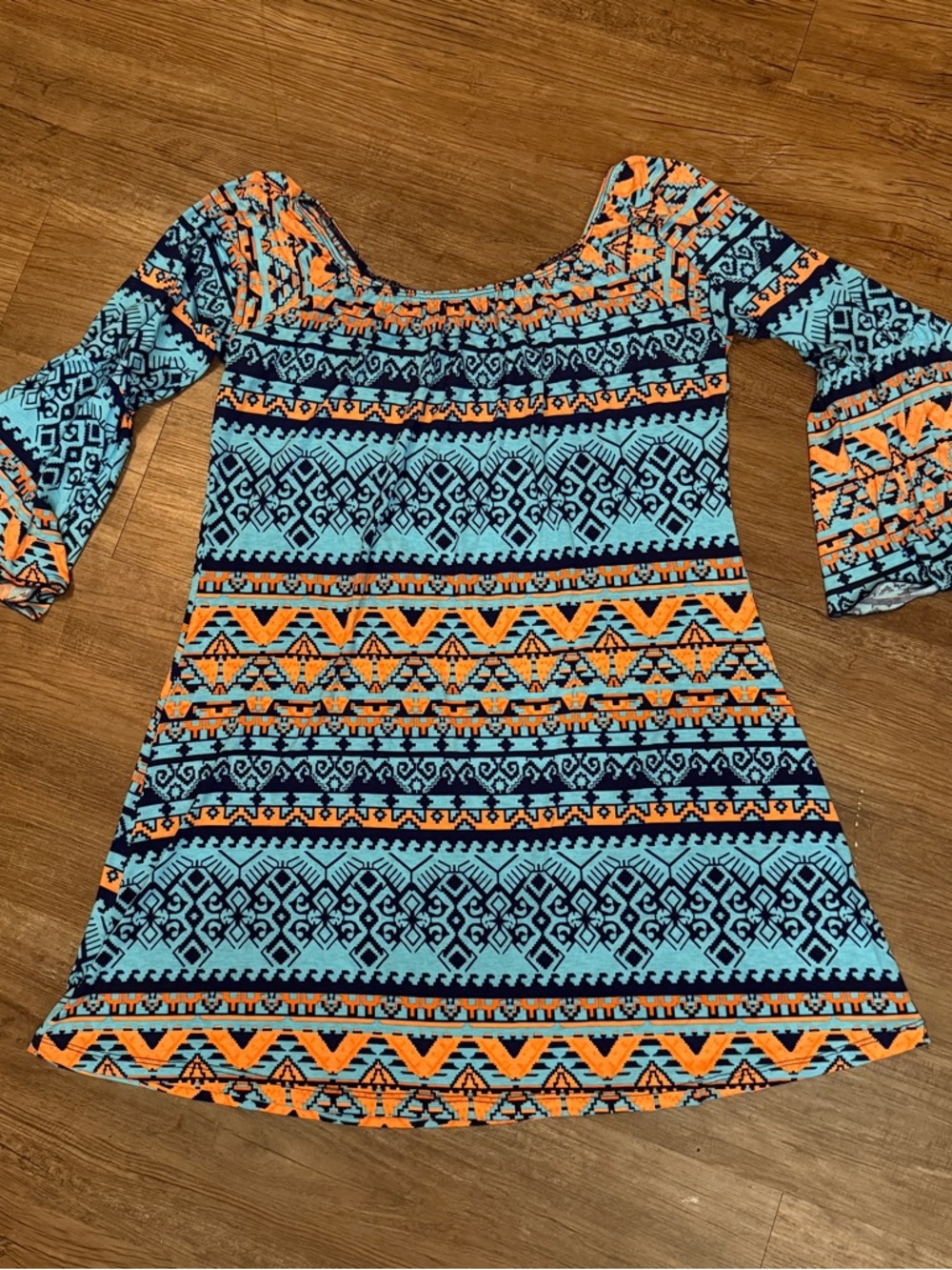 By Together Blue & Orange Tribal Off-Shoulder Dress
